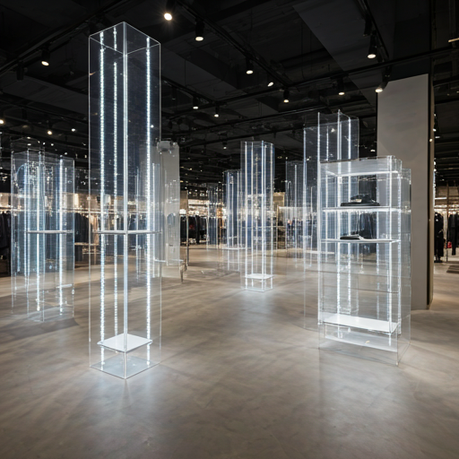 Luxury retail environment featuring clear acrylic display structures